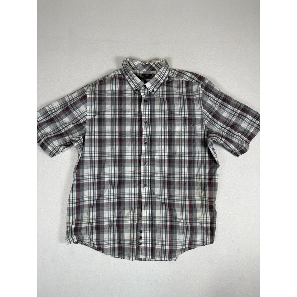 George Plaid Short Sleeve Button Down Shirt Mens 2XL Grey Burgundy White